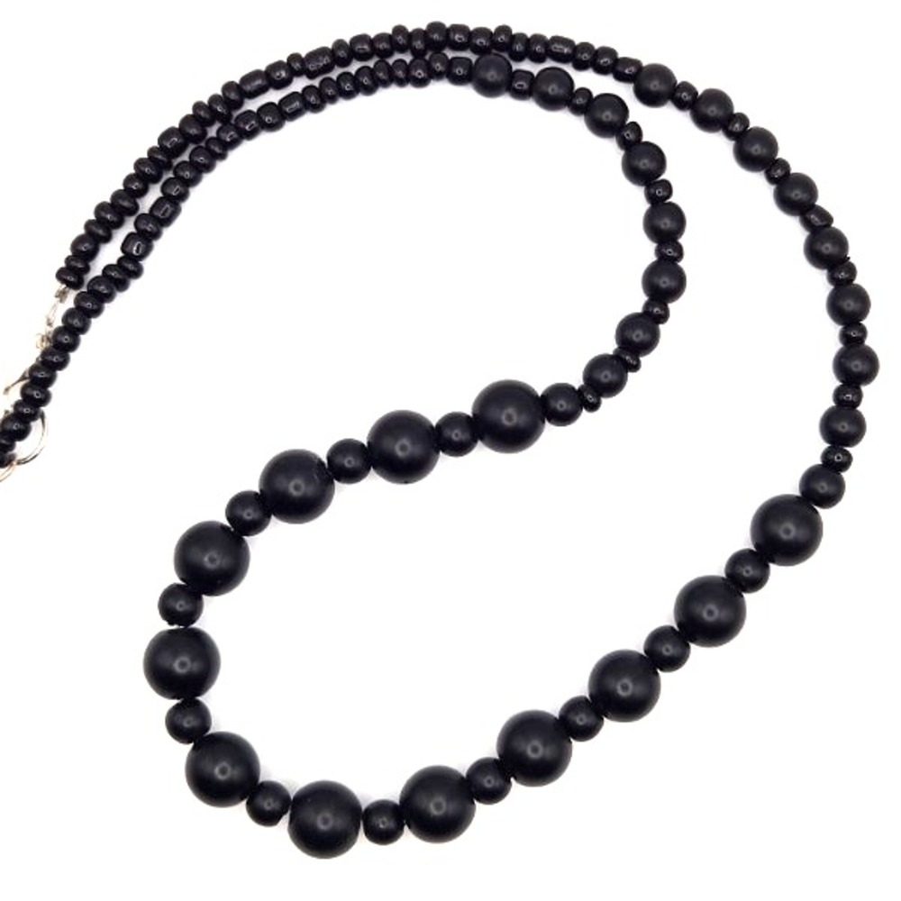 Handmade‎ Matte and Glossy Black Onyx Beaded Necklace 20 Inches